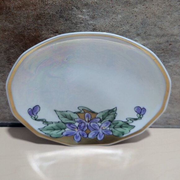 M Z Altrohlau CM R Czechoslovakia Plate Floral Hand Painted Iridescent Sky Blue - Picture 3 of 9